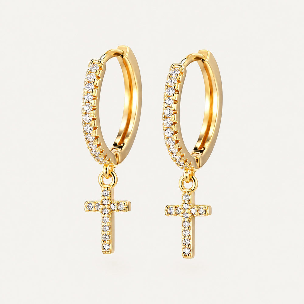 Boucle D'oreille Cartilage Croix Sweep - Or Rose Et Zircone - Origami Jewels