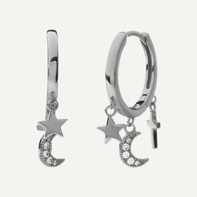 Moon Star Cross Hoop Earrings