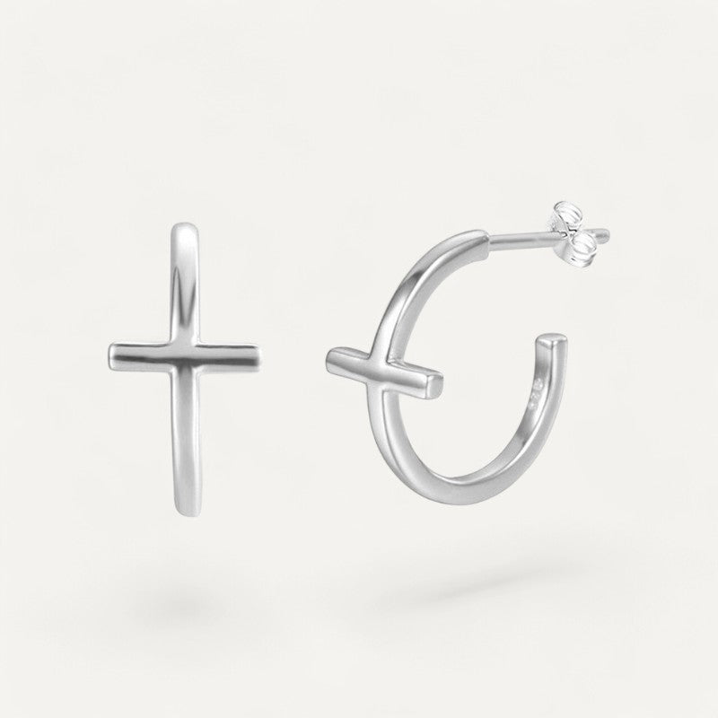 Gold -plated Creole Croix Earrings