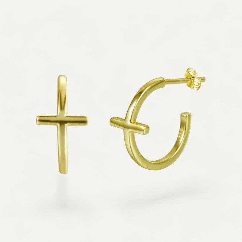 Gold -plated Creole Croix Earrings