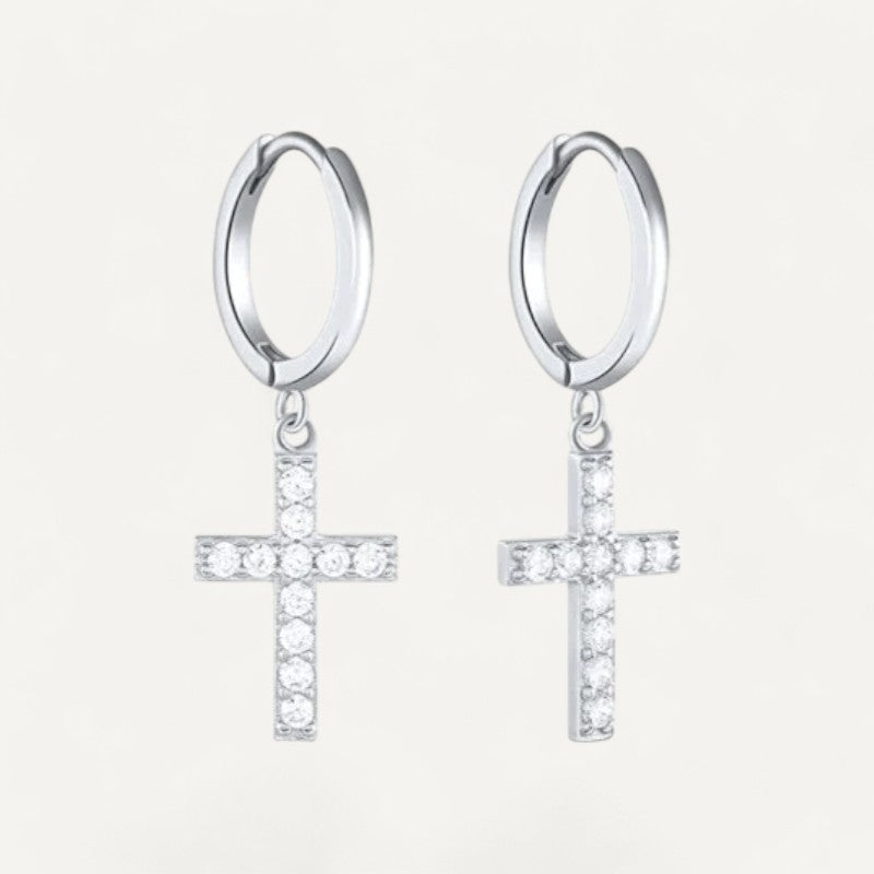 Boucles d'Oreilles Croix Diamantée