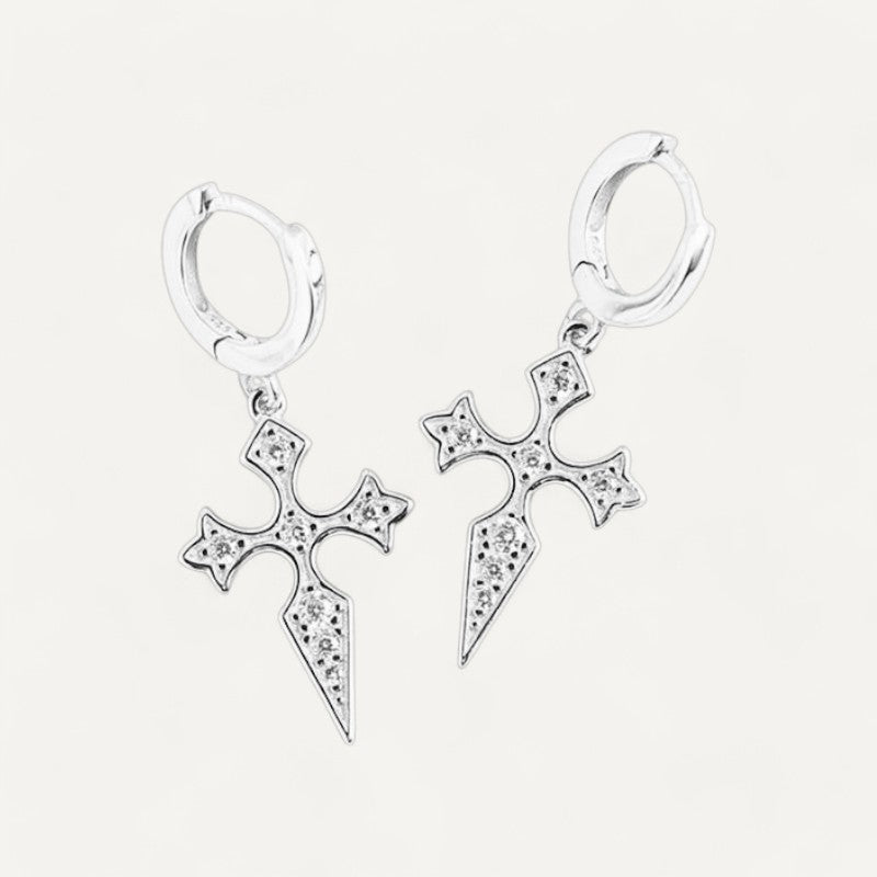 Boucles d'oreilles créoles croix argent - cJPBE - cJPBE Boucles d'oreilles créoles croix argent - cJPBE - cJPBE