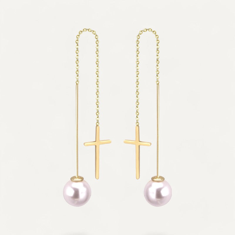 Boucles d'Oreilles Croix Grosses Perles