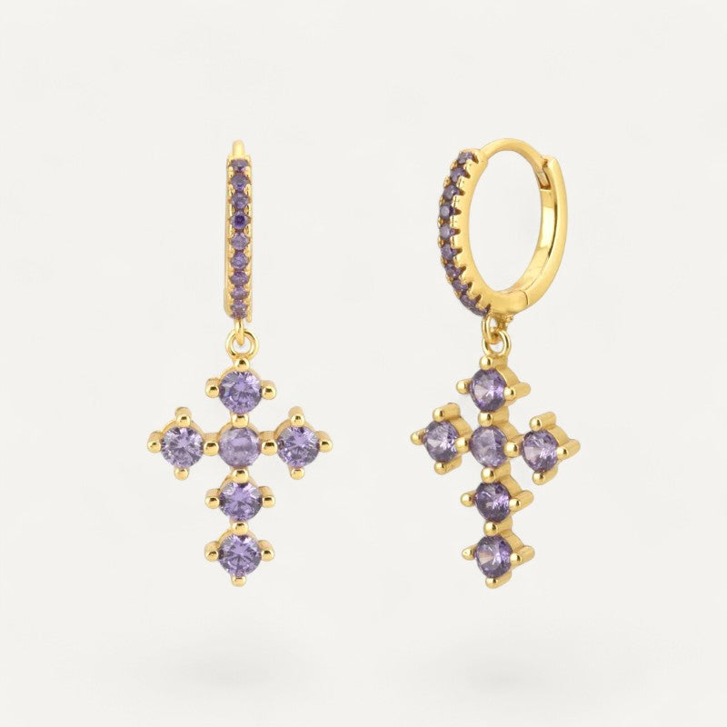 Boucles d'Oreilles Croix Mauves