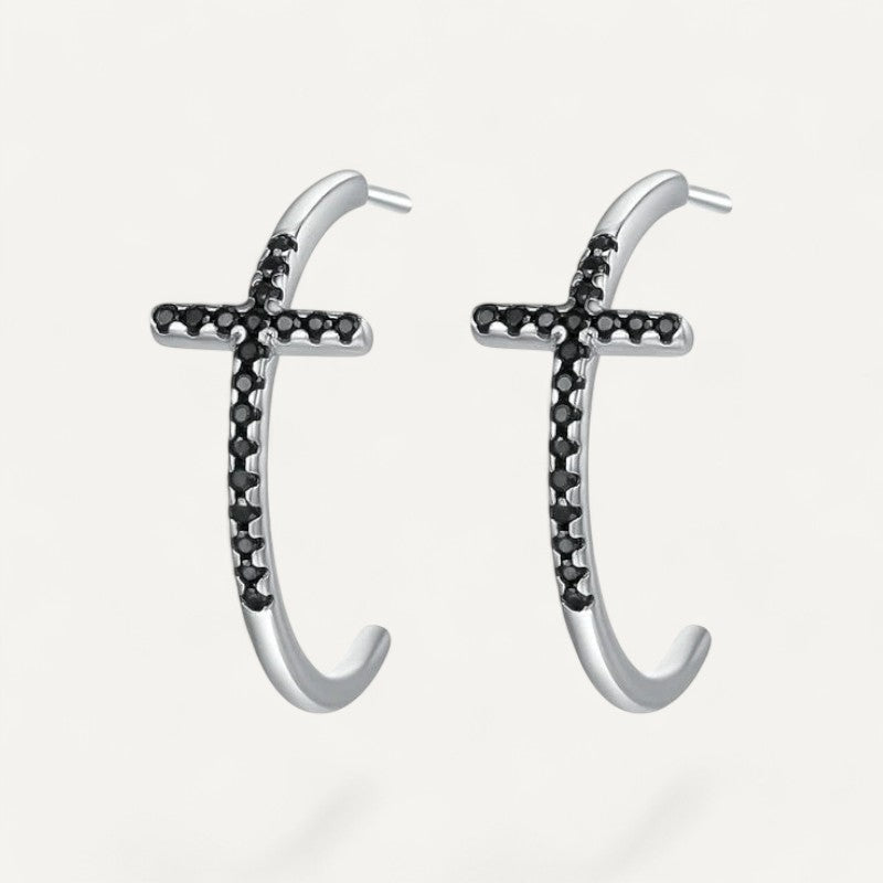 Boucles d'Oreilles Croix Noire Gothique