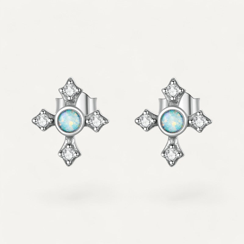 Boucles d'Oreilles Croix Opale