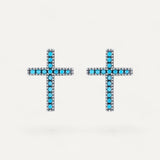 Boucles d'Oreilles Croix Pierres Bleues
