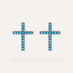Blue stones cross earrings