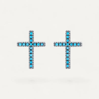 Blue Stone Cross Earrings