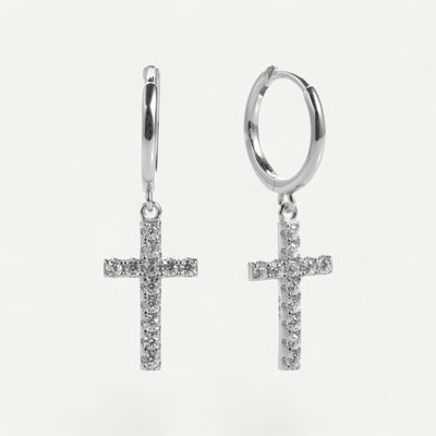 Boucles d'Oreilles Croix Pendante Femme