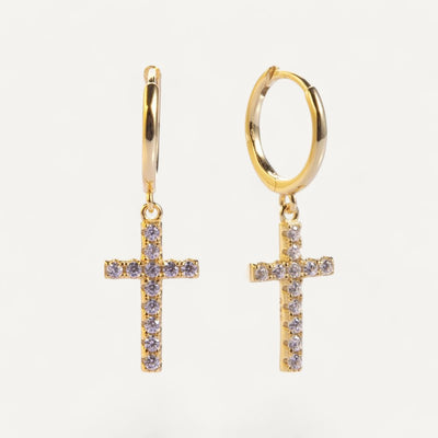 Boucles d'Oreilles Croix Pendante Femme