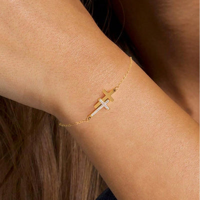 Bracelet Croix Doré avec Strass