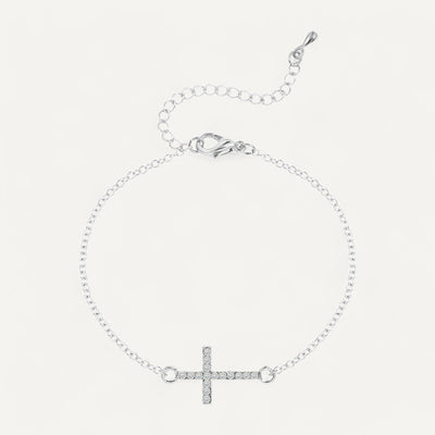 Bracelet Argent avec Croix Ornée de Cristaux