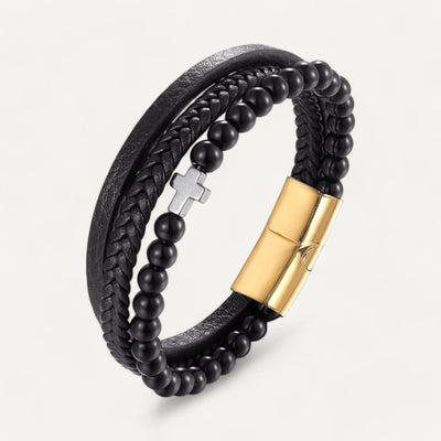 Bracelet Croix Cuir Noir