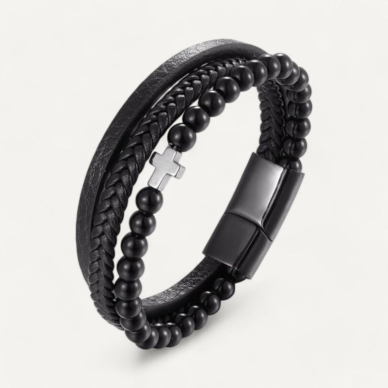 Black Leather Cross bracelet