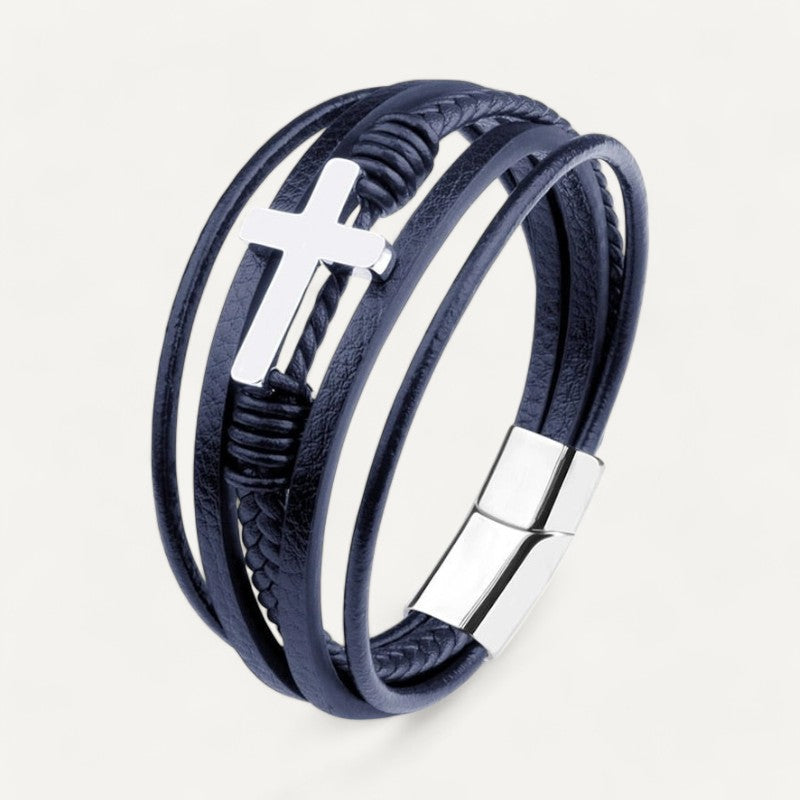 Men's leather cross bracelet