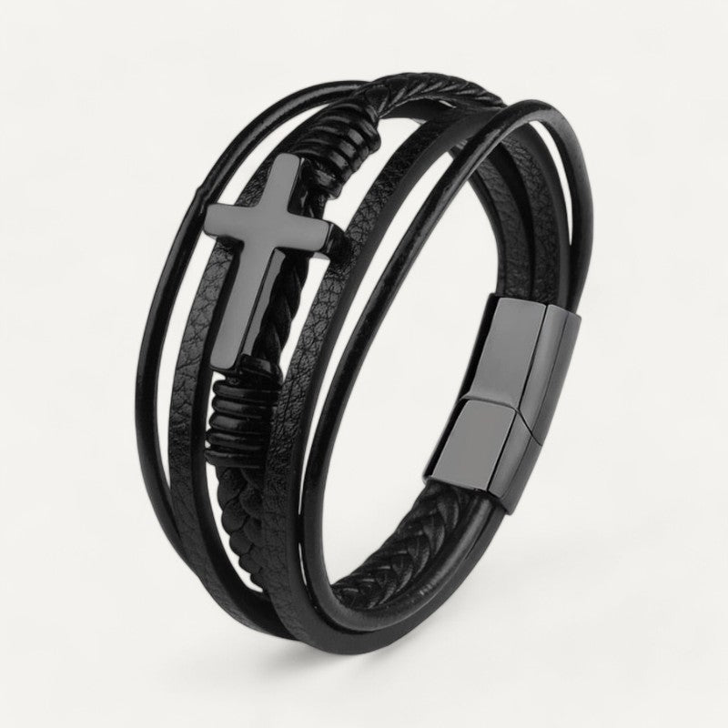Men's leather cross bracelet