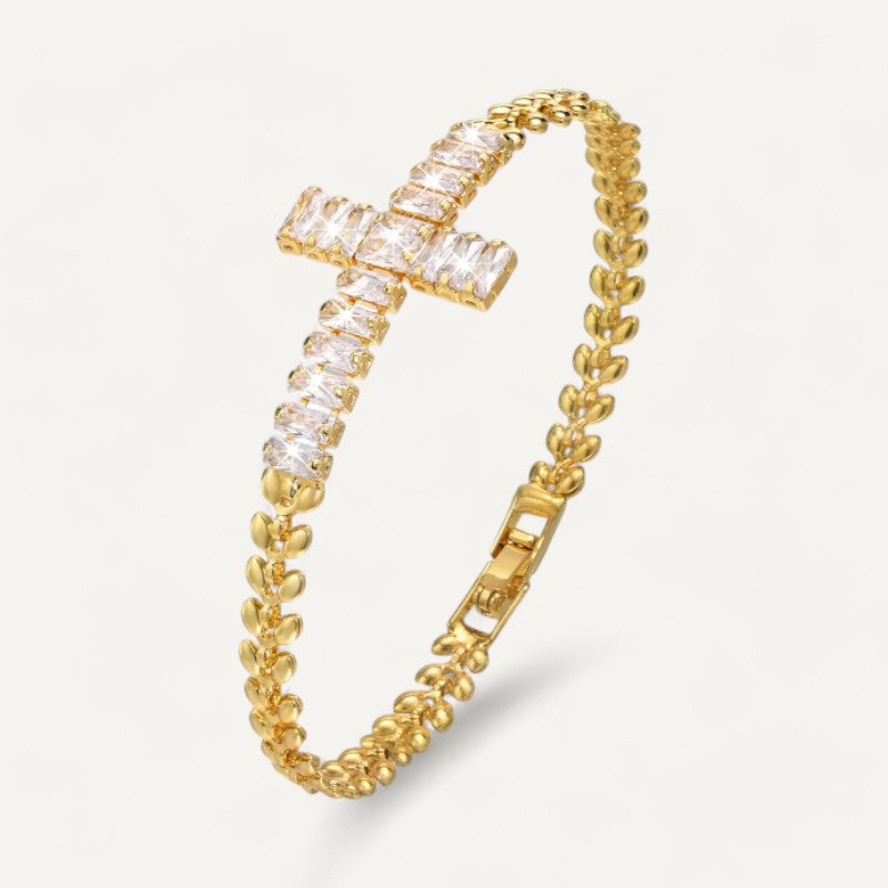 Golden Cross Bracelet Pierre Zirconium