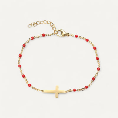 Bracelet Croix Doré avec Perles