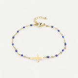 Bracelet Croix Doré avec Perles