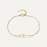 Bracelet Croix Doré avec Perles