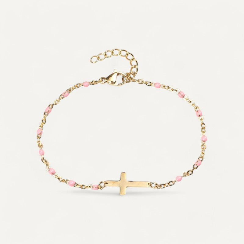 Bracelet religieux avec une grande croix fine sur cordon de couleur Bracelet religieux avec une grande croix fine sur cordon de couleur