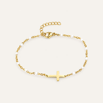Bracelet De Perles Religieux Avec Croix Et Cristaux - Extensible - Pour Femmes, Filles, Hommes - Cadeau Spirituel - 3