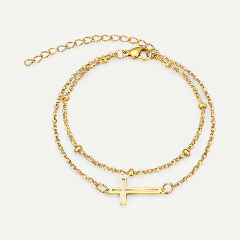 Double chain cross bracelet