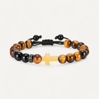 Tigerauge-Armband mit goldener Kreuz