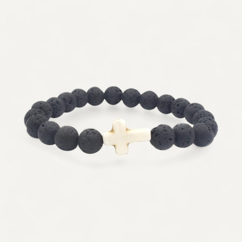Armband mit natürlichem Stein und christlichem Kreuz