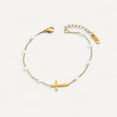 Bracelet Croix Dorée & Perles Élégantes