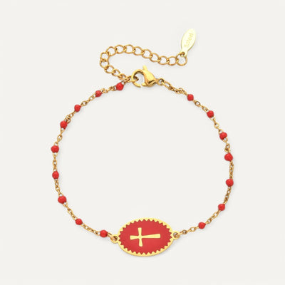 Bracelet en Émail avec Breloque en Forme de Croix