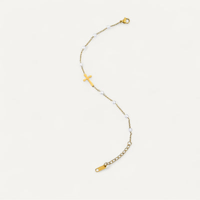 Bracelet Croix Dorée & Perles Élégantes