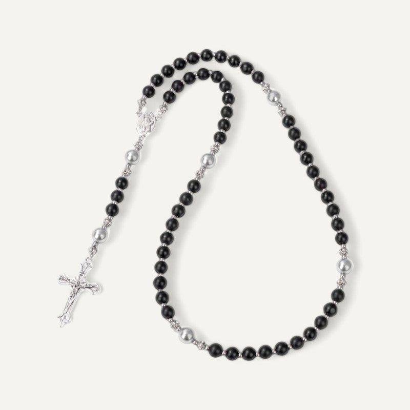 Chapelet Perles avec Crucifix en Argent