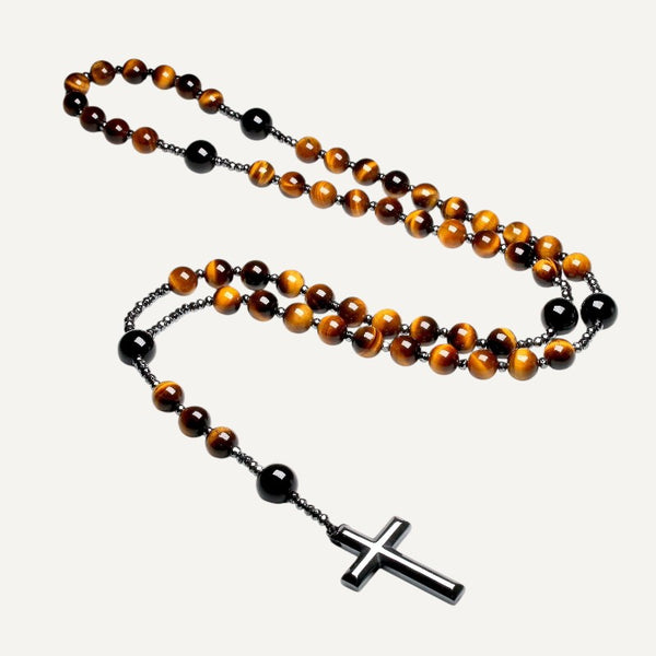 Chapelet Croix Pour Rétroviseur De Voiture - 2 Pièces, 19,5 Cm - Perles Et Alliage - Décoration Intérieure Ou Cadeau Religieux