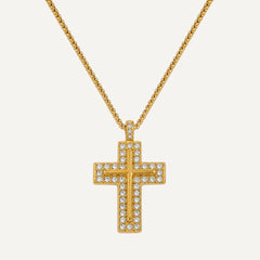 Collier Croix Dorée Cristaux