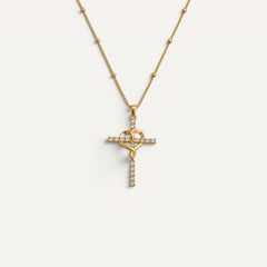 Collier Croix Cœur Entrelacé Doré