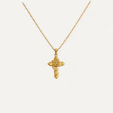 Collier Croix Florale Dorée
