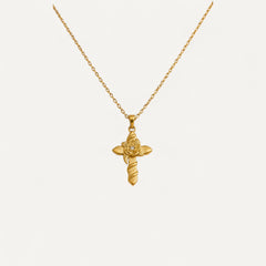 Collier Croix Florale Dorée