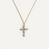 Collier Croix Dorée Sertie de Pierres Lumineuses