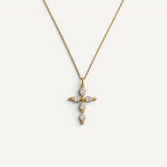 Collier Croix Dorée Sertie de Pierres Lumineuses
