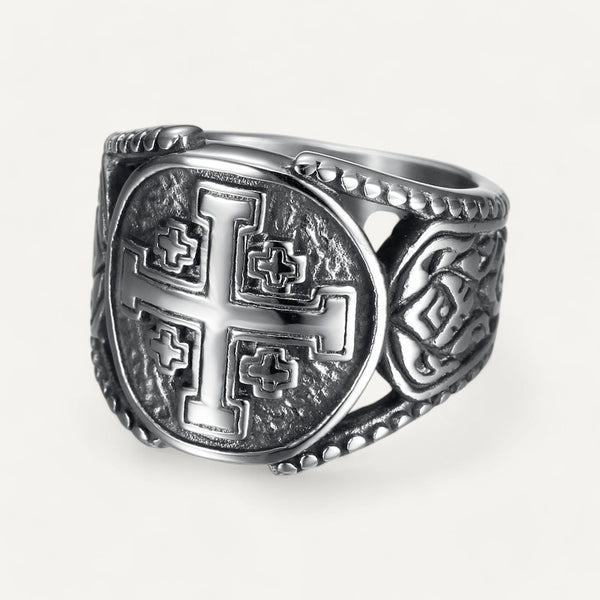 Cupimatch Bague Homme Chevalière Saint-Michel: Bague Chevalière Acier Inoxydable avec Inscription et Bouclier Style Biker Motard Amulette Protectrice Bijoux Religieux - Cadeau Homme Anniveraire