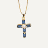 Wide blue cross necklace