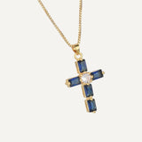 Wide blue cross necklace