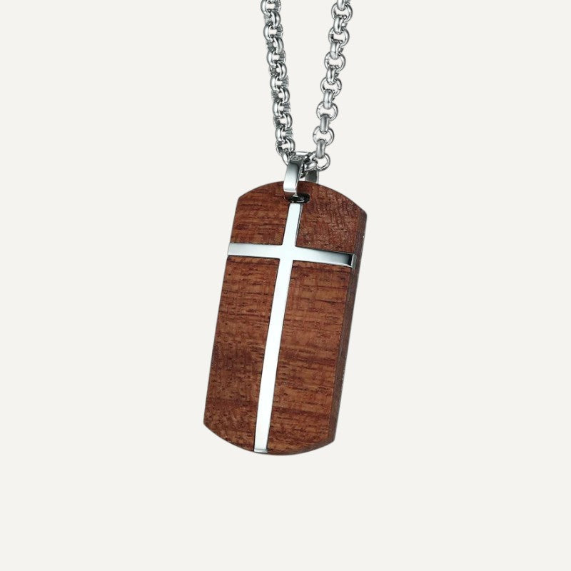 Collier Croix Bois et Acier