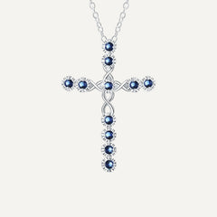 Collier Croix Cristaux de Zirconium Bleu