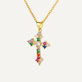 Kreuzanhänger in Gold mit Regenbogen