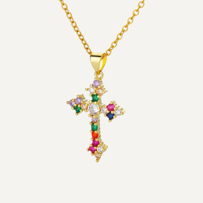 Arc-en-ciel golden cross necklace