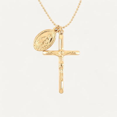 Collier Croix Femme Médaille Vierge Miraculeuse