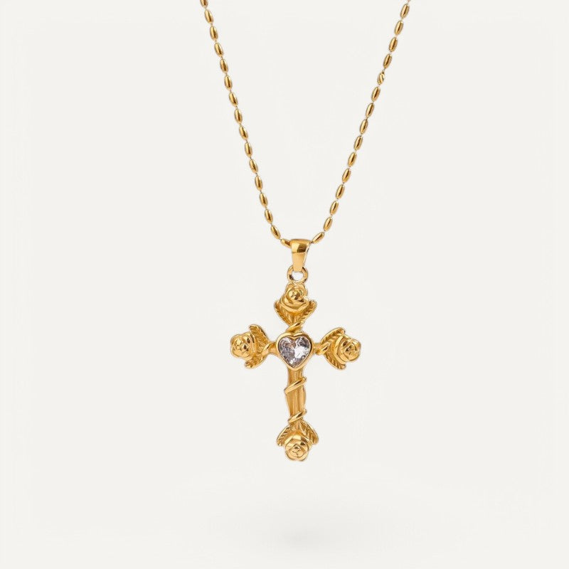 Collier Croix Rose et Coeur